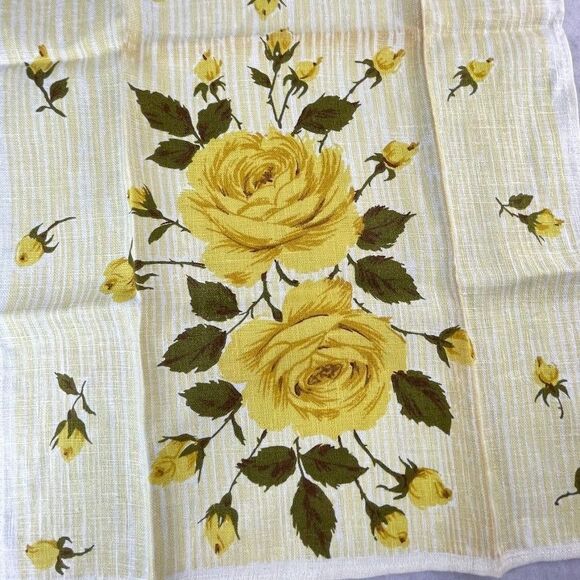 Vintage Parisian Print ALL PURE LINEN Yellow Roses Dish Towel 2 COUNT NEW NOS - Picture 8 of 9